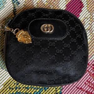 Vintage GUCCI Black Coin Purse with Gold Charm  Bag Charm Pouch Gold Hardware GG